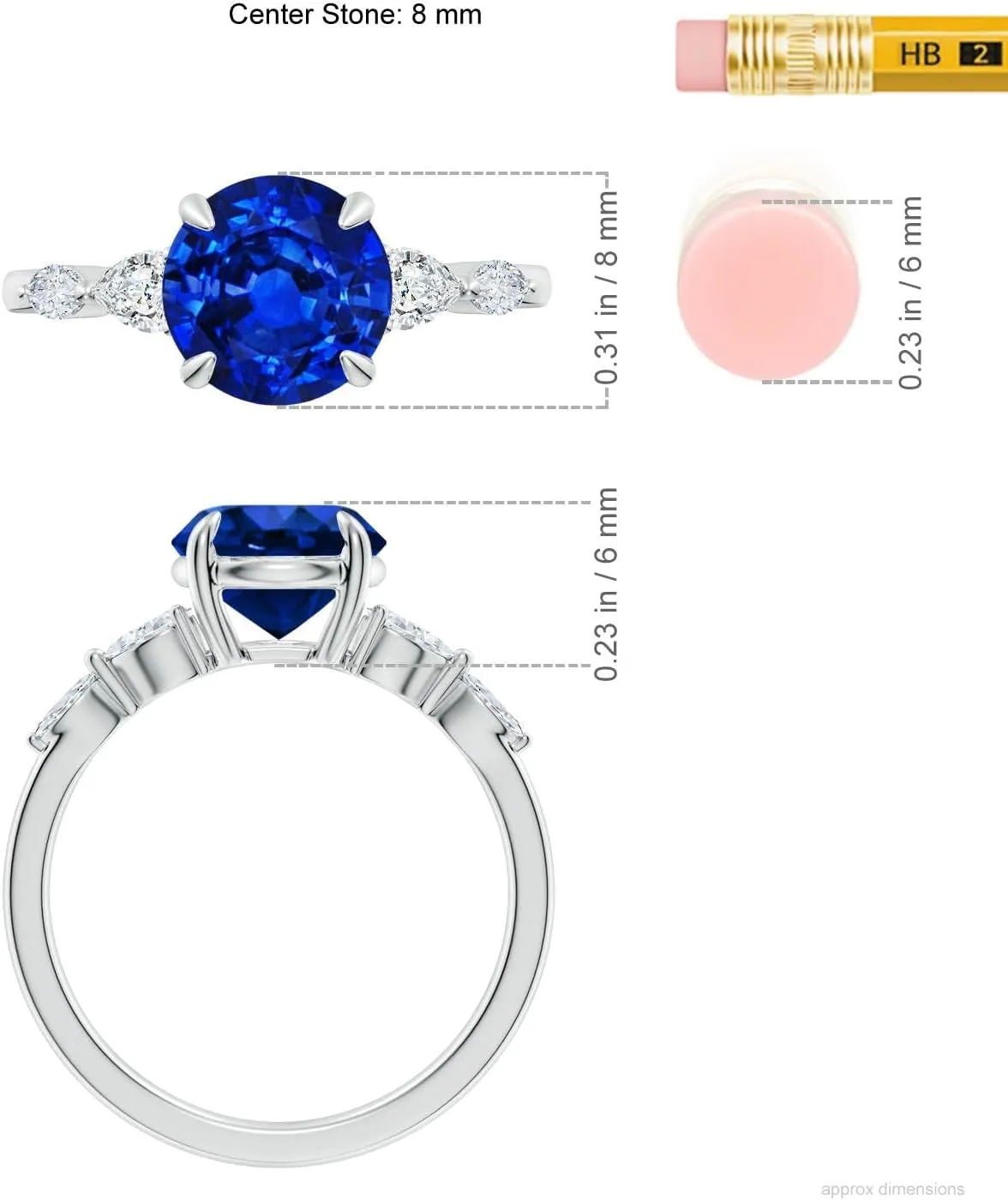 Angara Lab Grown Round Blue Sapphire Side Stone Engagement Ring in 14K Solid Gold/Platinum | September Birthstone, Birthday, Anniversary, Wedding Jewelry Gift for Women