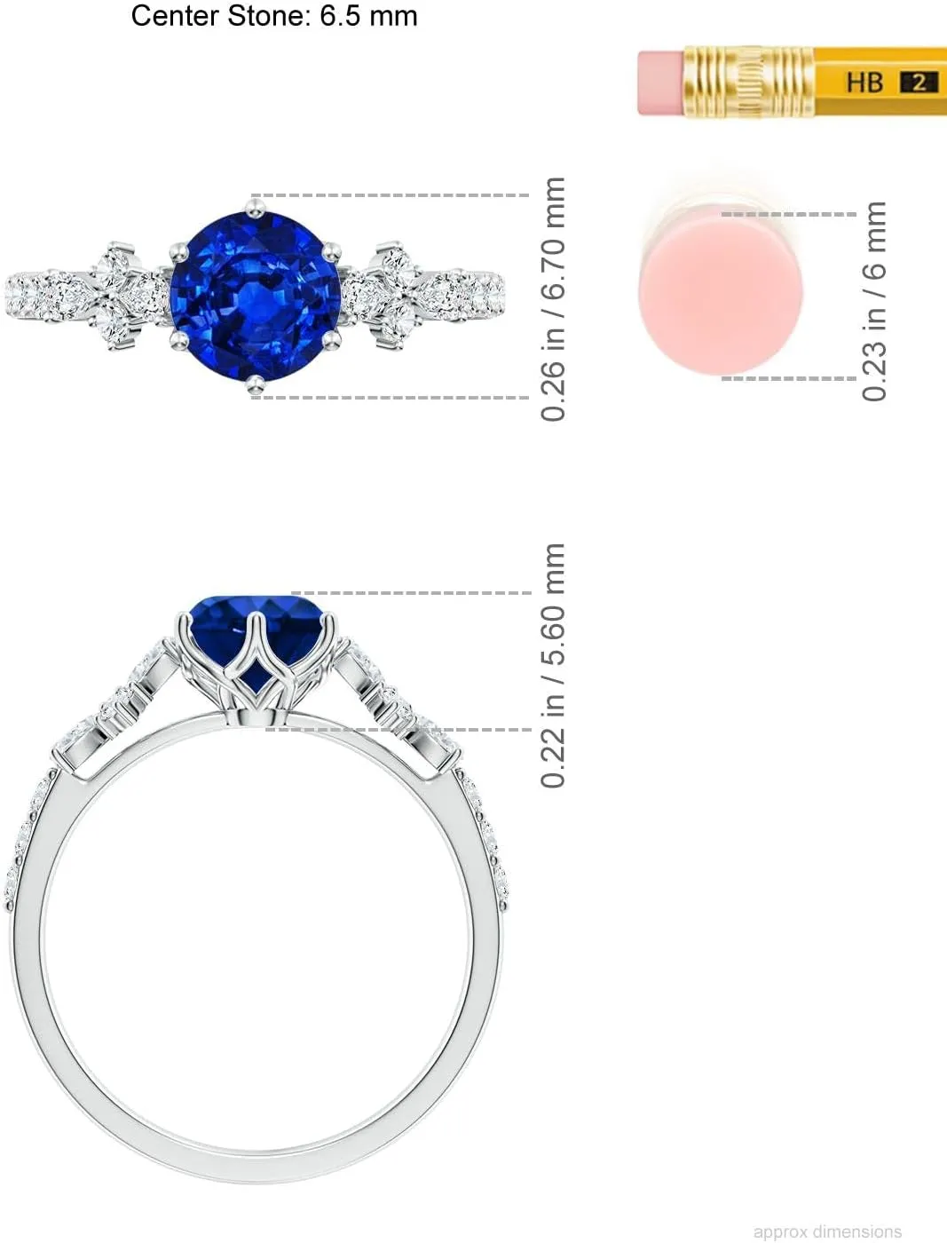 Angara Lab Grown Round Blue Sapphire Side Stone Engagement Ring with Accents in 14K Solid Gold/Platinum | September Birthstone, Birthday, Anniversary, Wedding Jewelry Gift for Women