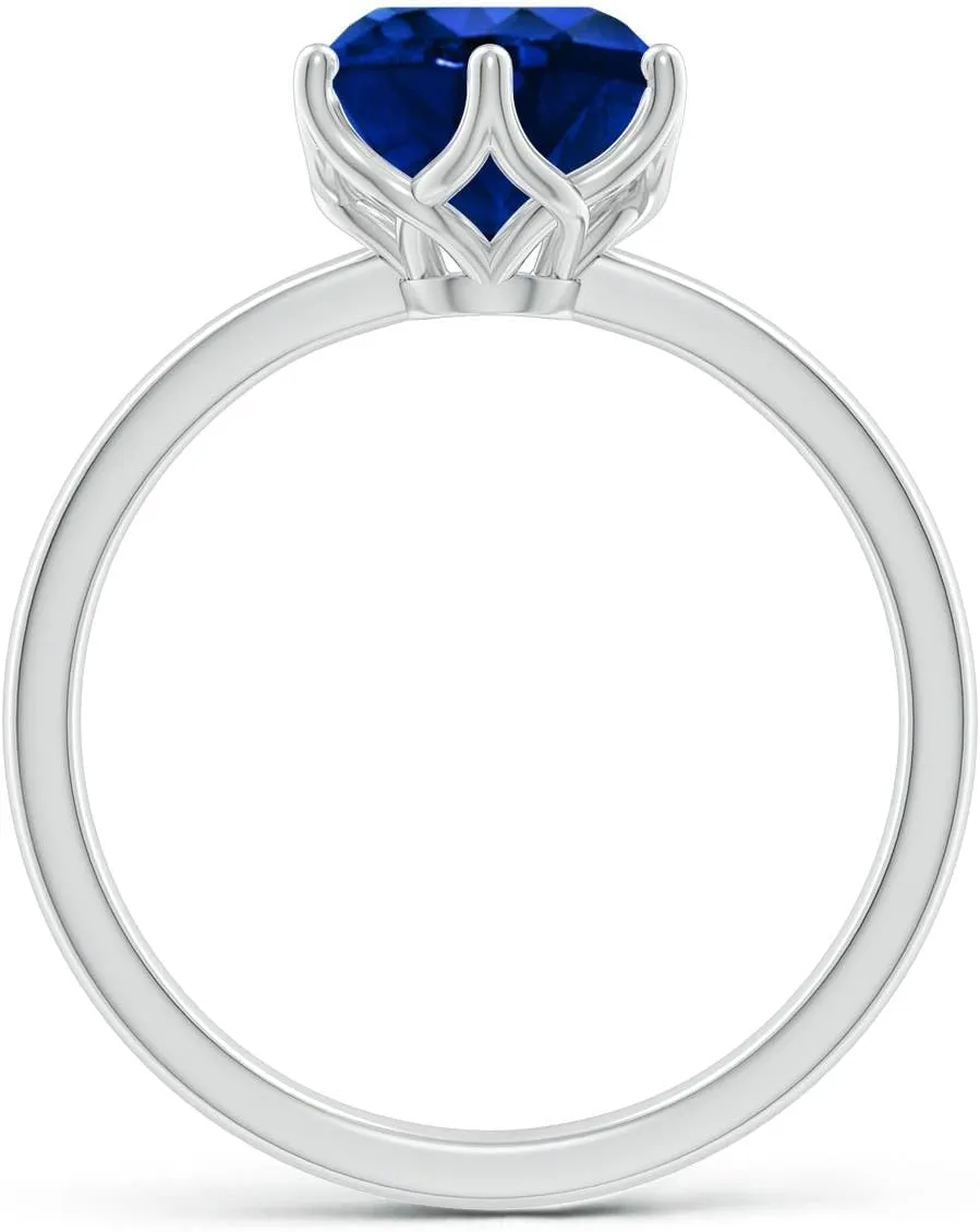 Angara Lab Grown Round Blue Sapphire Solitaire Classic Engagement Ring in 14K Solid Gold/Platinum | September Birthstone, Birthday, Anniversary, Wedding Jewelry Gift for Women