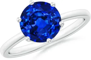 Angara Lab Grown Round Blue Sapphire Solitaire Classic Engagement Ring in 14K Solid Gold/Platinum | September Birthstone, Birthday, Anniversary, Wedding Jewelry Gift for Women