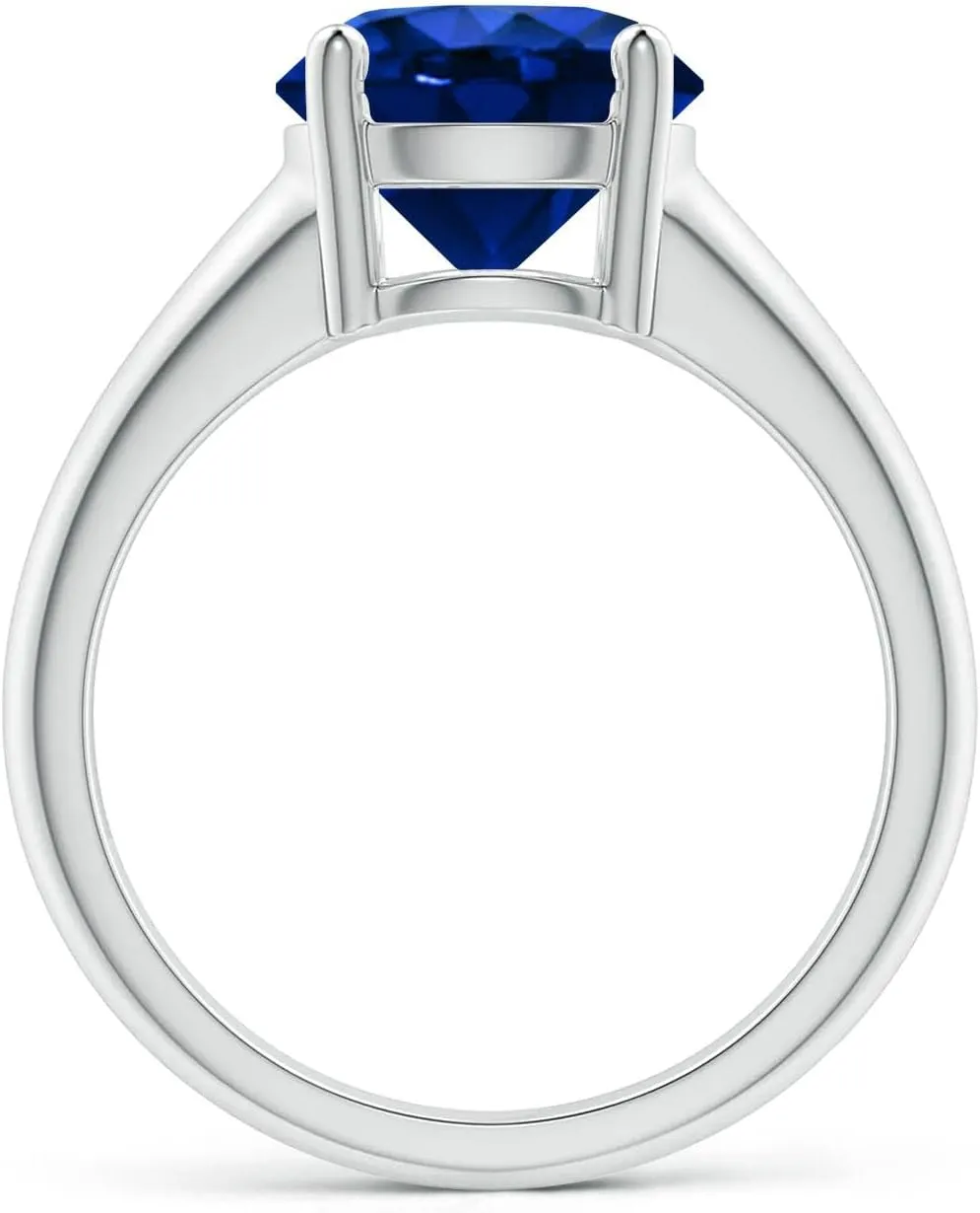 Angara Lab Grown Round Blue Sapphire Solitaire Engagement Ring in Silver / 14K Solid Gold/Platinum | September Birthstone, Birthday, Anniversary, Wedding Jewelry Gift for Women