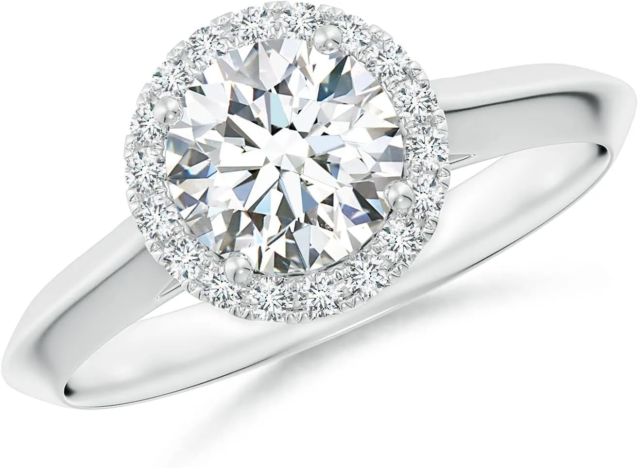 Angara Lab Grown Round Diamond Halo Knife-Edge Shank Engagement Ring in Silver / 14K Solid Gold/Platinum | April Birthstone, Birthday, Anniversary, Wedding Jewelry Gift for Women