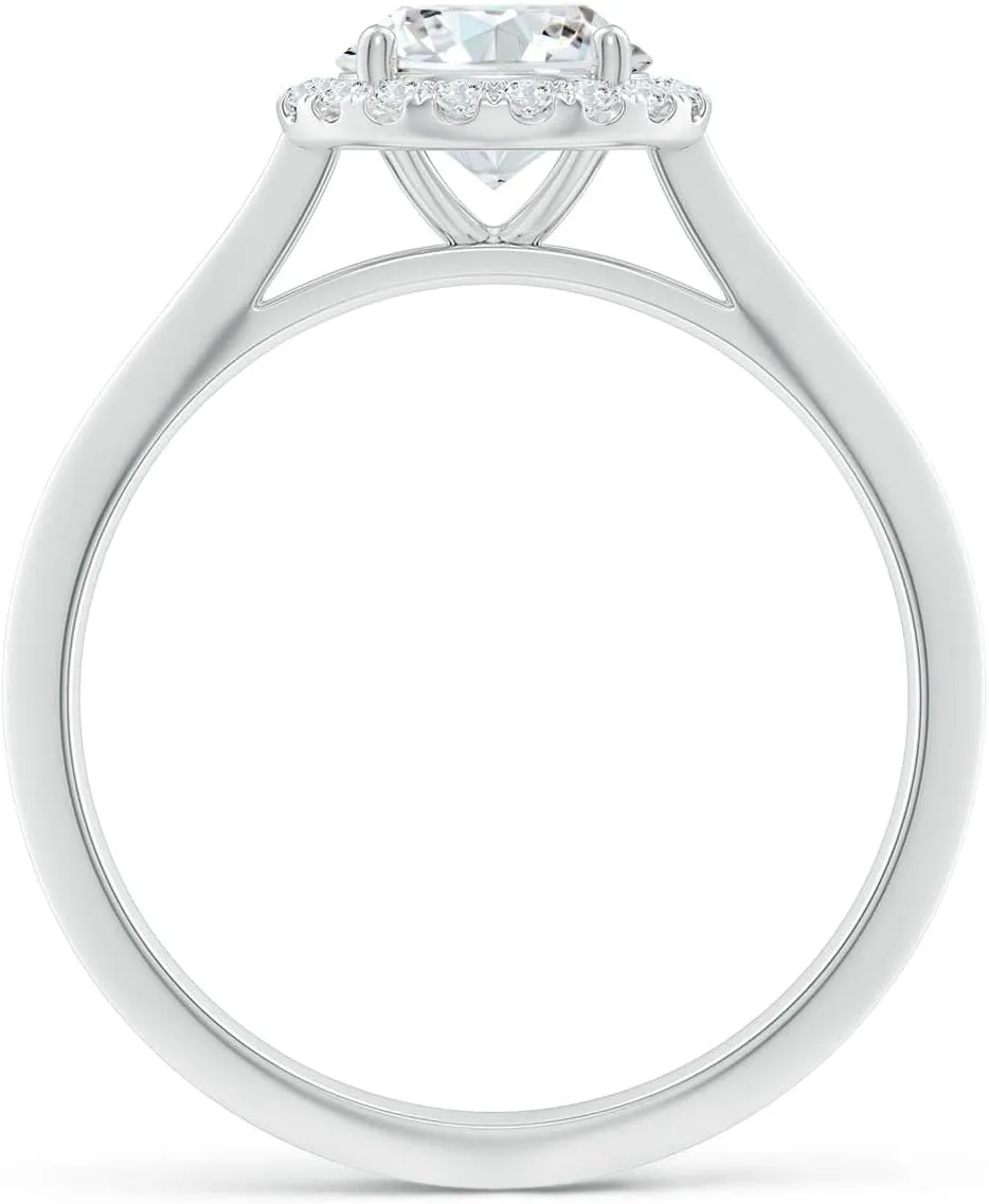 Angara Lab Grown Round Diamond Halo Knife-Edge Shank Engagement Ring in Silver / 14K Solid Gold/Platinum | April Birthstone, Birthday, Anniversary, Wedding Jewelry Gift for Women