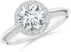 Angara Lab Grown Round Diamond Halo Knife-Edge Shank Engagement Ring in Silver / 14K Solid Gold/Platinum | April Birthstone, Birthday, Anniversary, Wedding Jewelry Gift for Women