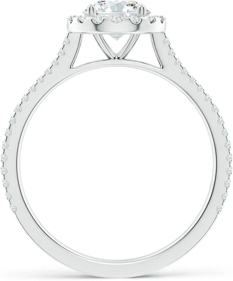 Angara Lab Grown Round Diamond Halo Ring with Accents in Silver / 14K Solid Gold/Platinum | April Birthstone, Birthday, Engagement, Anniversary, Wedding Jewelry Gift for Women