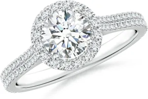 Angara Lab Grown Round Diamond Halo Ring with Accents in Silver / 14K Solid Gold/Platinum | April Birthstone, Birthday, Engagement, Anniversary, Wedding Jewelry Gift for Women