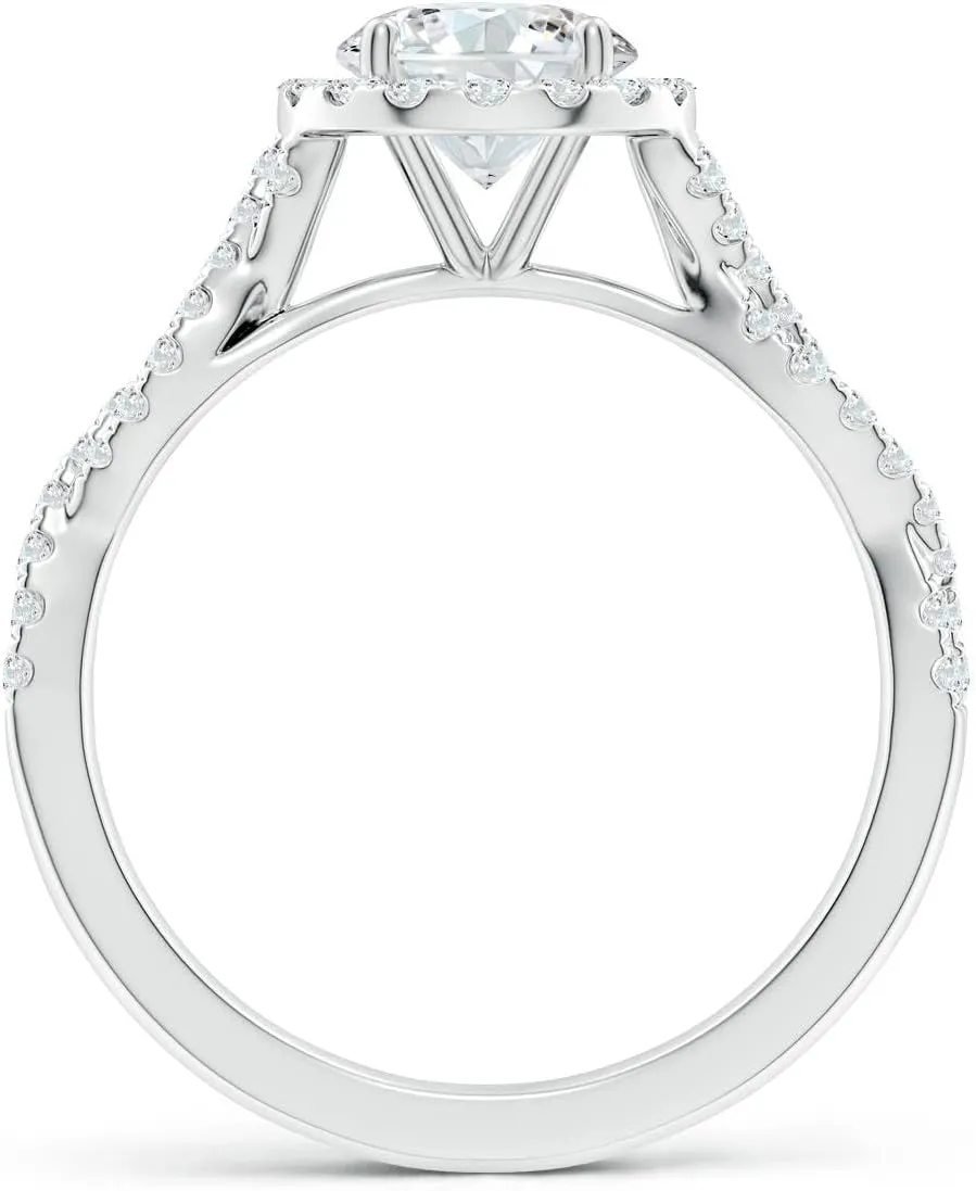 Angara Lab Grown Round Diamond Halo Twisted Shank Engagement Ring in Silver / 14K Solid Gold/Platinum | April Birthstone, Birthday, Anniversary, Wedding Jewelry Gift for Women