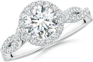 Angara Lab Grown Round Diamond Halo Twisted Shank Engagement Ring in Silver / 14K Solid Gold/Platinum | April Birthstone, Birthday, Anniversary, Wedding Jewelry Gift for Women
