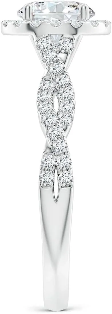 Angara Lab Grown Round Diamond Halo Twisted Shank Engagement Ring in Silver / 14K Solid Gold/Platinum | April Birthstone, Birthday, Anniversary, Wedding Jewelry Gift for Women