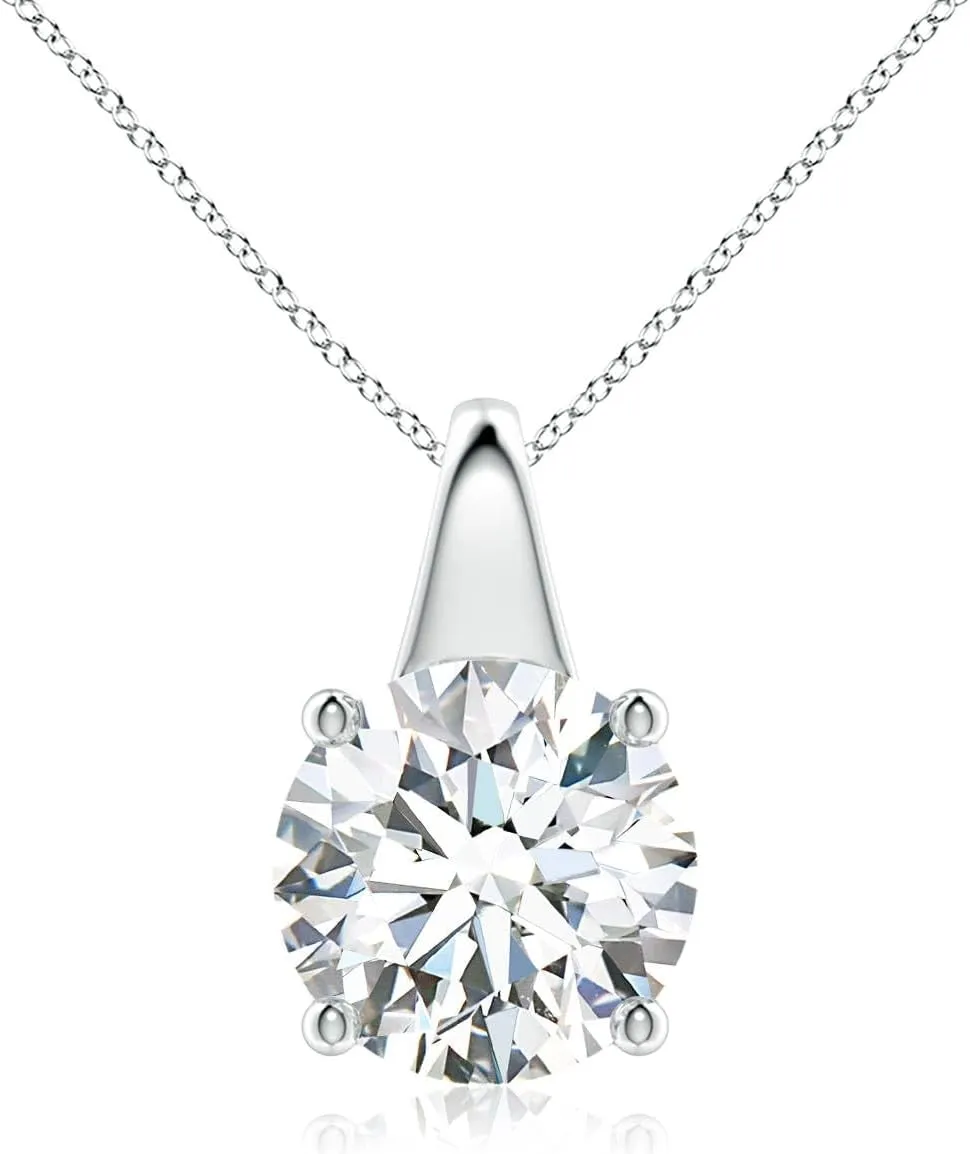 Angara Lab Grown Round Diamond Solitaire Pendant in 14K Solid Gold/Platinum | April Birthstone, Birthday, Engagement, Anniversary, Wedding Jewelry Gift for Women