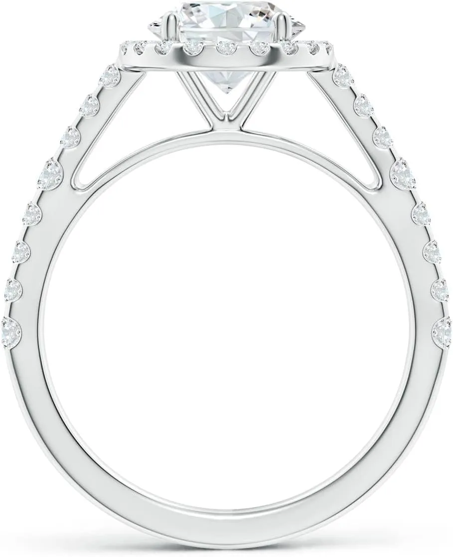 Angara Lab Grown Round Diamond Station Halo Engagement Ring in Silver / 14K Solid Gold/Platinum | April Birthstone, Birthday, Anniversary, Wedding Jewelry Gift for Women