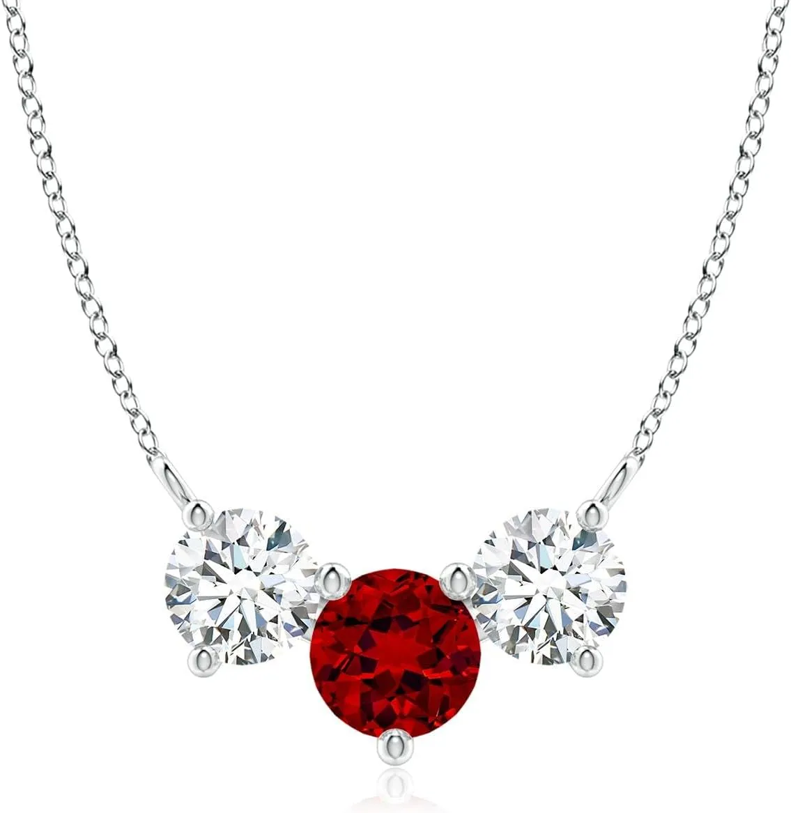 Angara Lab Grown Round Ruby and Diamond Three Stone Necklace in 14K Solid Gold/Platinum | July Birthstone, Birthday, Engagement, Anniversary, Wedding Jewelry Gift for Women
