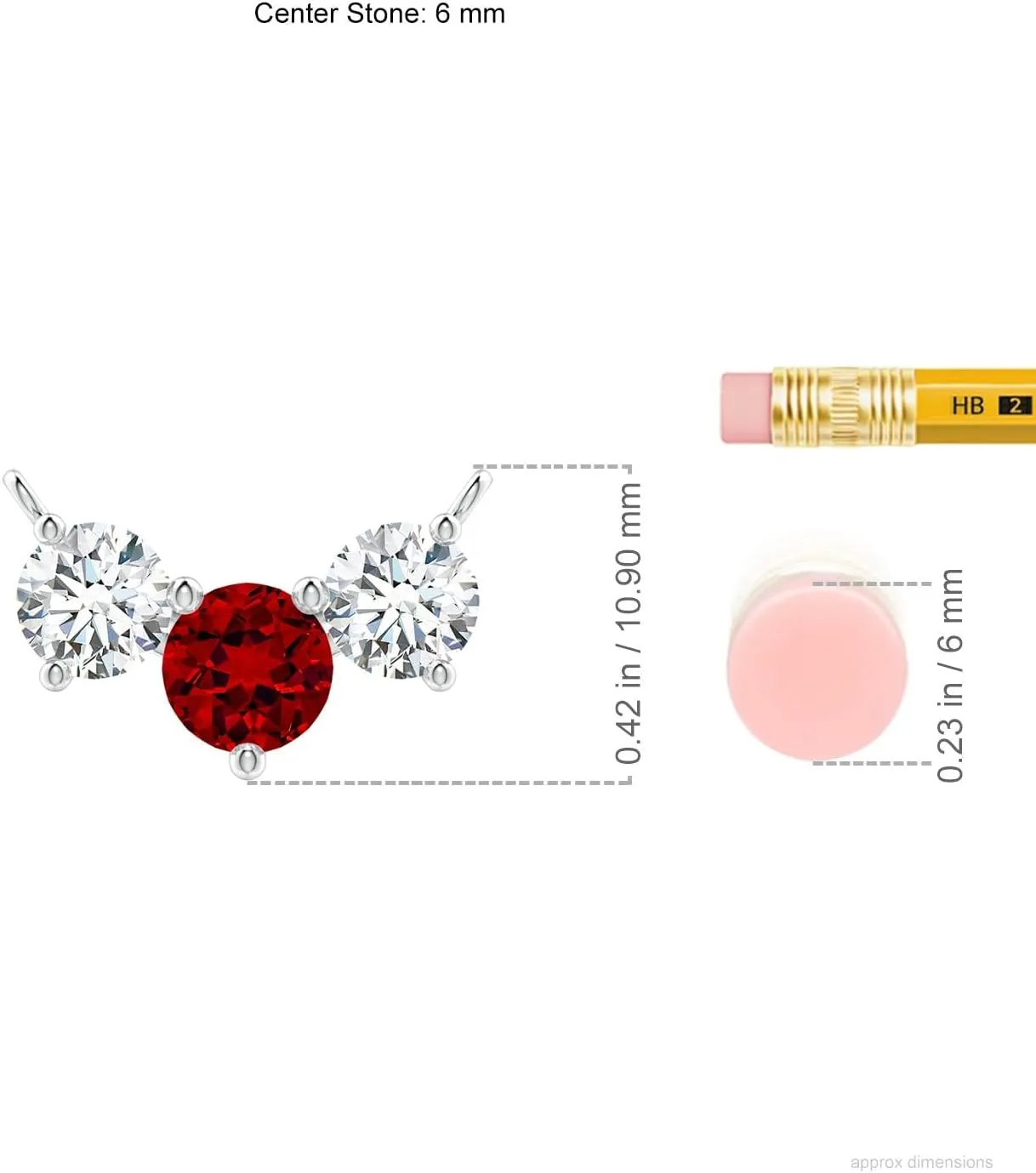 Angara Lab Grown Round Ruby and Diamond Three Stone Necklace in 14K Solid Gold/Platinum | July Birthstone, Birthday, Engagement, Anniversary, Wedding Jewelry Gift for Women