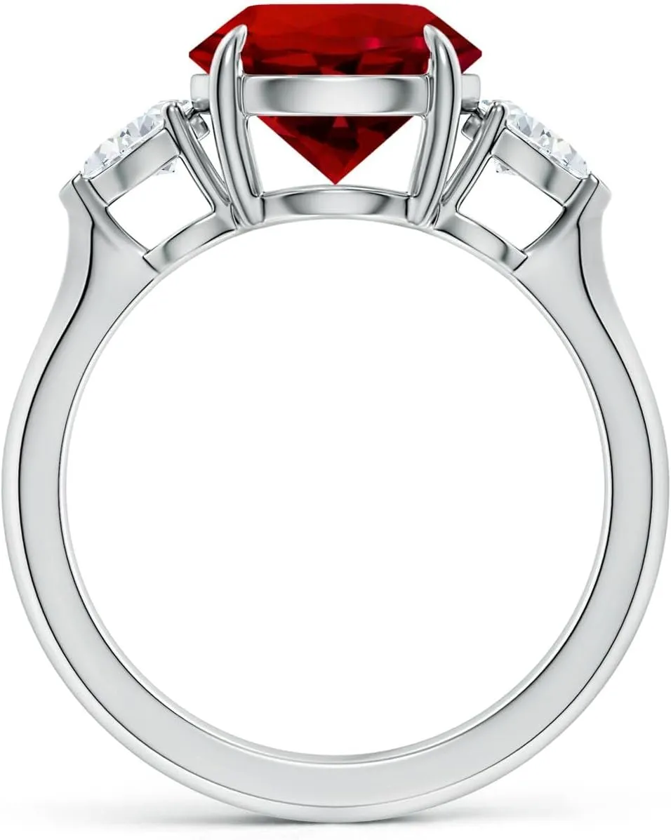 Angara Lab Grown Round Ruby and Pear Diamond Three Stone Engagement Ring in 14K Solid Gold/Platinum | July Birthstone, Birthday, Anniversary, Wedding Jewelry Gift for Women