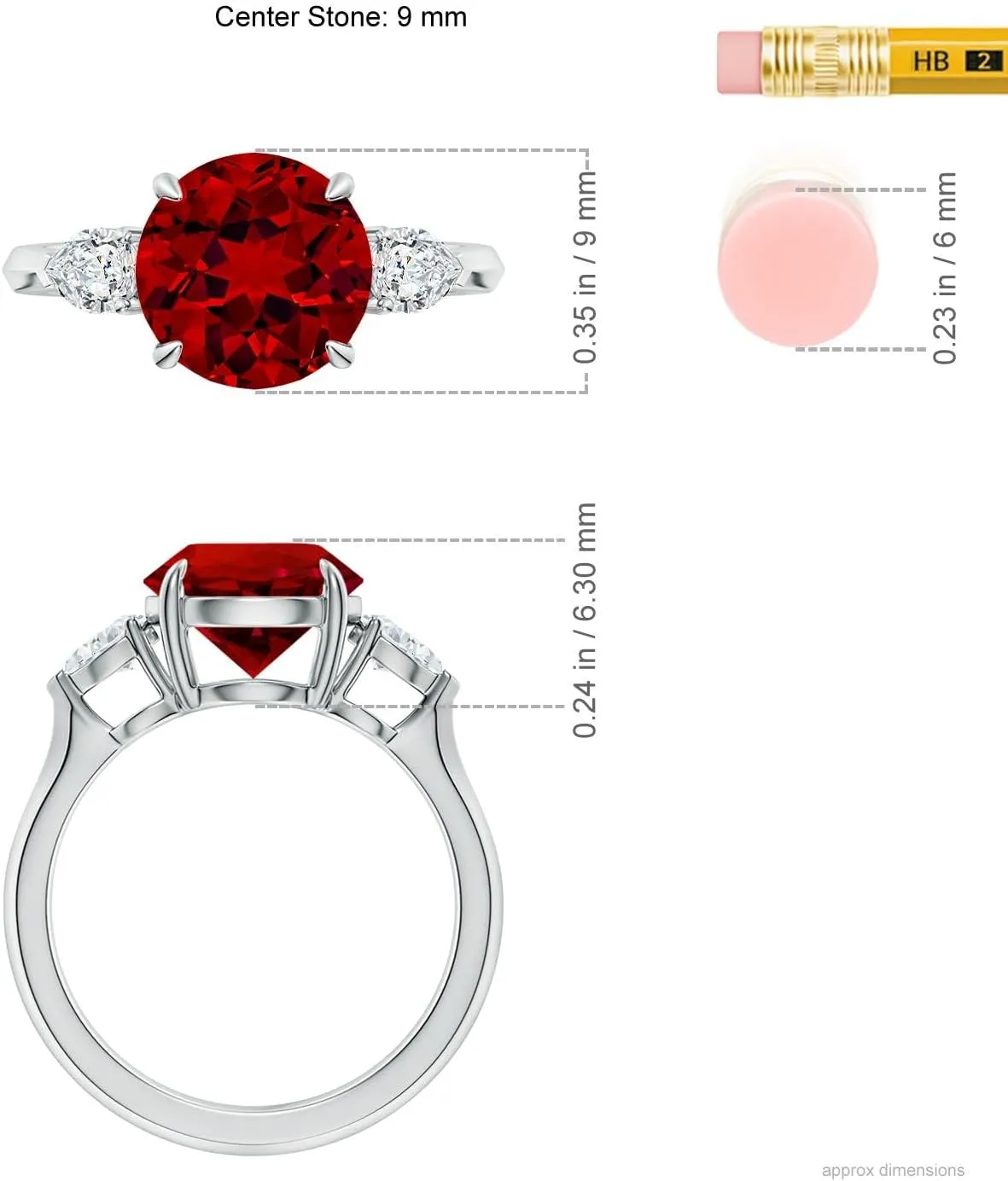 Angara Lab Grown Round Ruby and Pear Diamond Three Stone Engagement Ring in 14K Solid Gold/Platinum | July Birthstone, Birthday, Anniversary, Wedding Jewelry Gift for Women