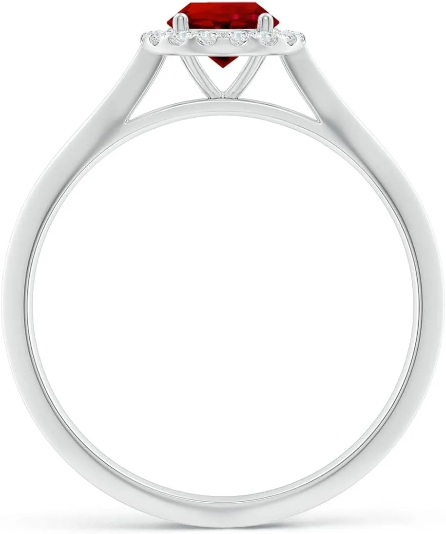 Angara Lab Grown Round Ruby Halo Knife-Edge Shank Engagement Ring in 14K Solid Gold/Platinum | July Birthstone, Birthday, Anniversary, Wedding Jewelry Gift for Women