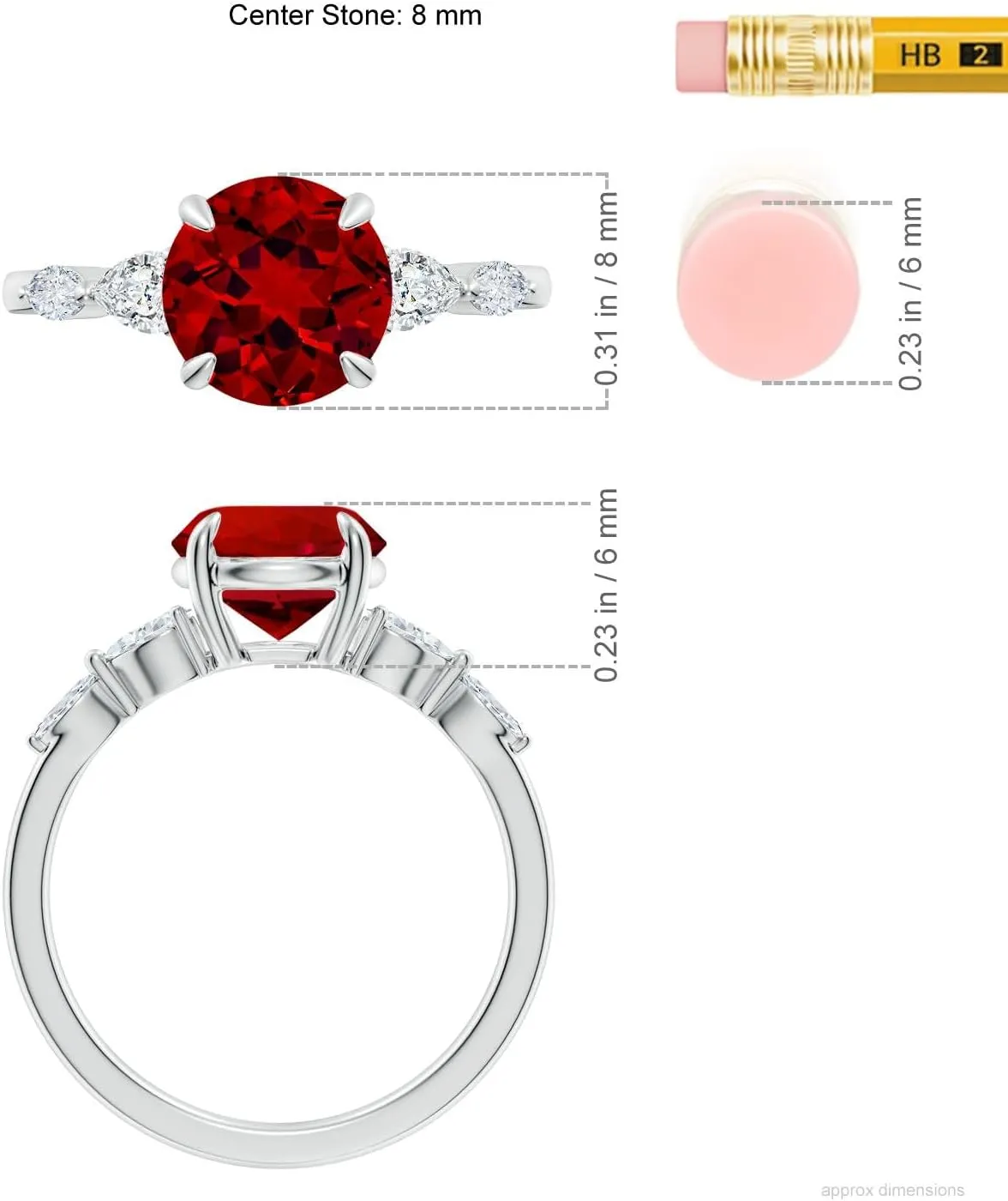 Angara Lab Grown Round Ruby Side Stone Engagement Ring in 14K Solid Gold/Platinum | July Birthstone, Birthday, Anniversary, Wedding Jewelry Gift for Women