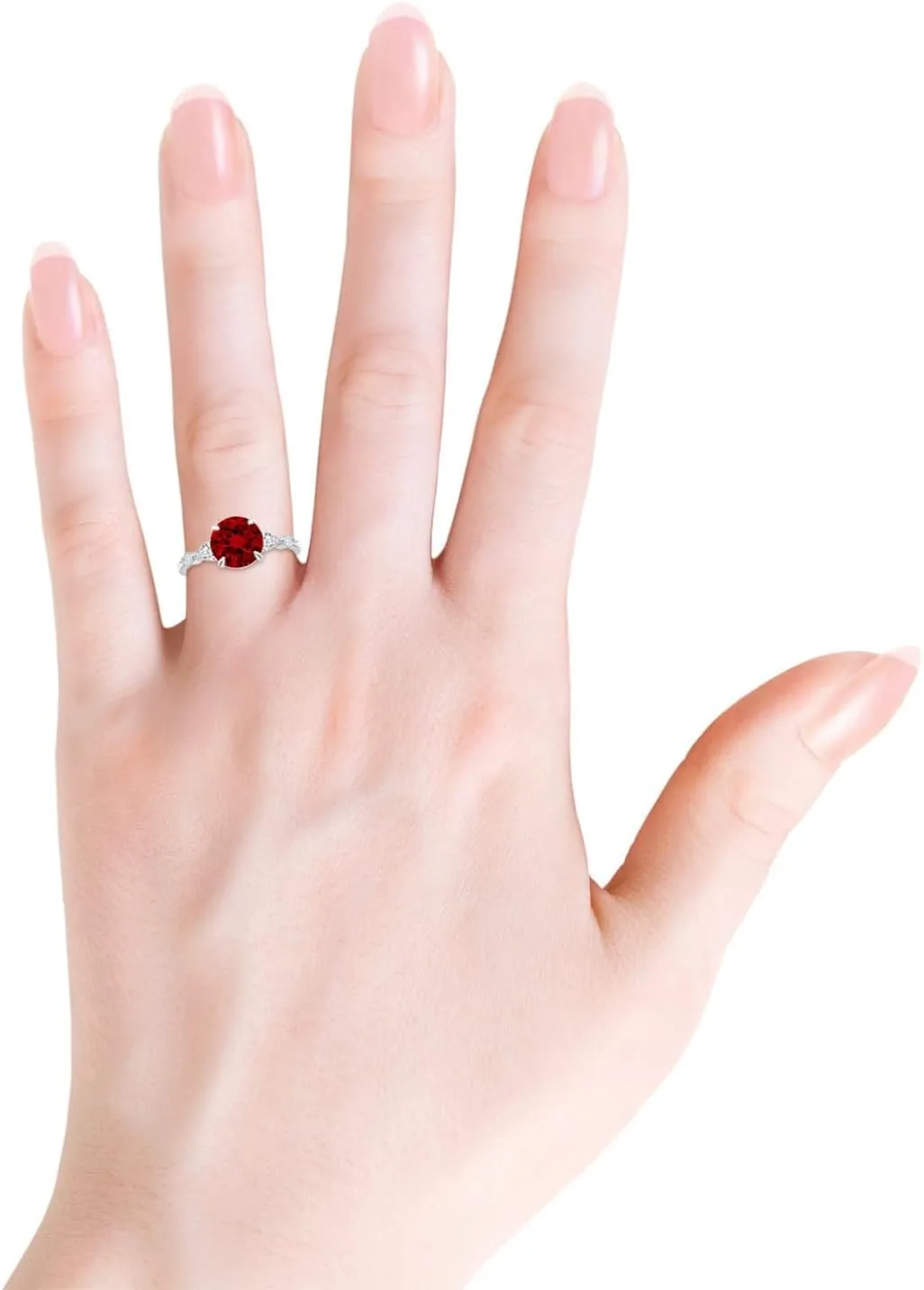 Angara Lab Grown Round Ruby Side Stone Engagement Ring in 14K Solid Gold/Platinum | July Birthstone, Birthday, Anniversary, Wedding Jewelry Gift for Women