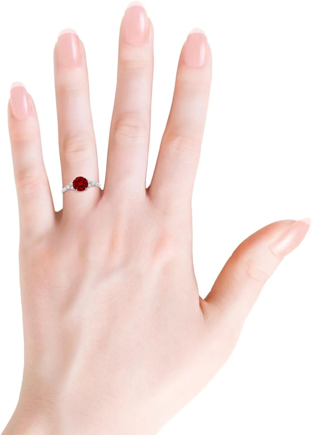 Angara Lab Grown Round Ruby Side Stone Engagement Ring with Diamonds in 14K Solid Gold/Platinum | July Birthstone, Birthday, Anniversary, Wedding Jewelry Gift for Women