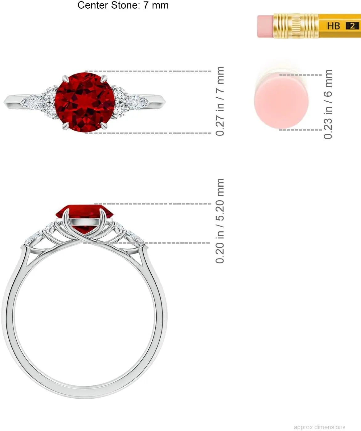 Angara Lab Grown Round Ruby Side Stone Engagement Ring with Diamonds in 14K Solid Gold/Platinum | July Birthstone, Birthday, Anniversary, Wedding Jewelry Gift for Women