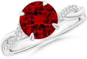 Angara Lab Grown Round Ruby Twisted Shank Engagement Ring in 14K Solid Gold/Platinum | July Birthstone, Birthday, Anniversary, Wedding Jewelry Gift for Women