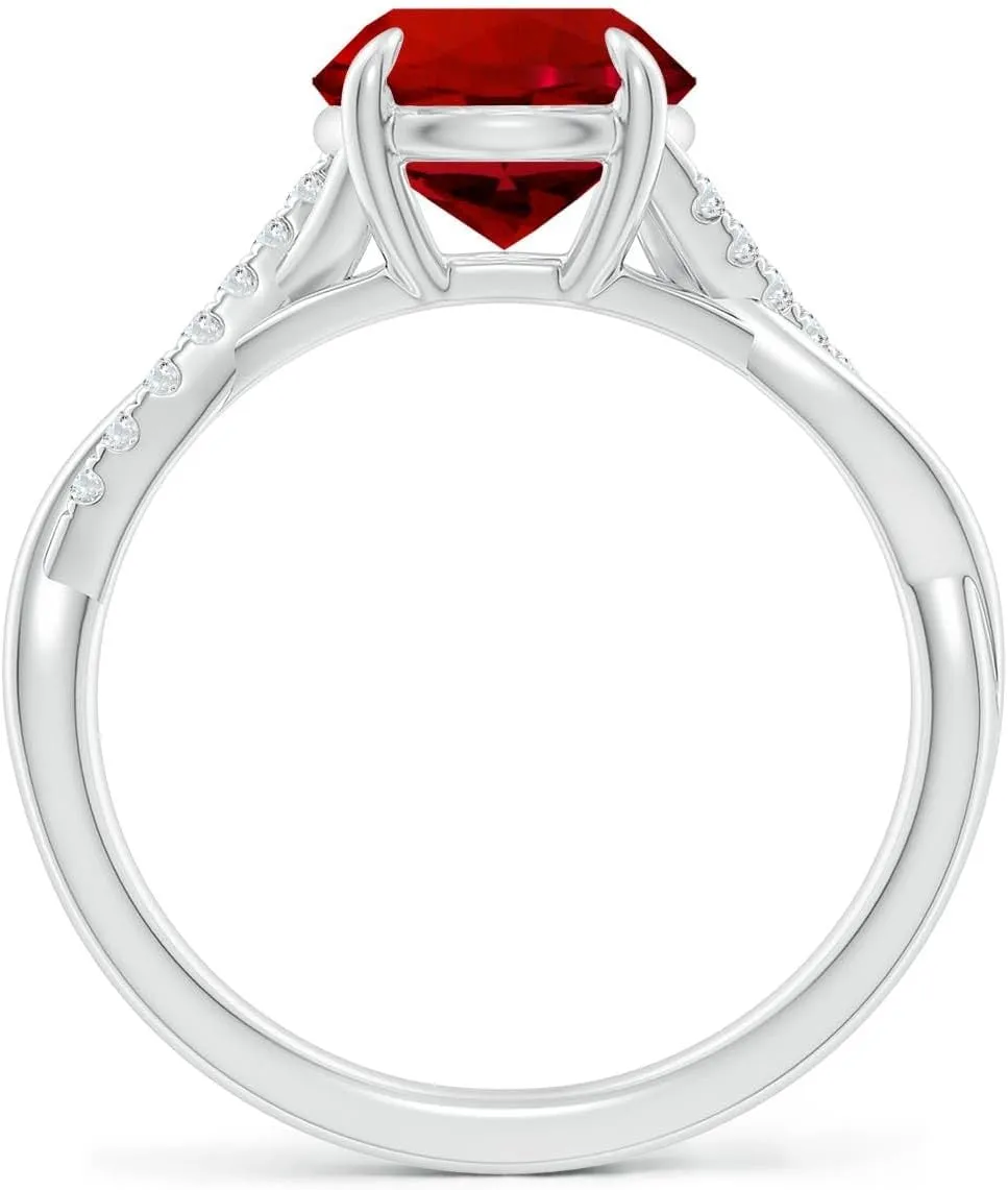 Angara Lab Grown Round Ruby Twisted Shank Engagement Ring in 14K Solid Gold/Platinum | July Birthstone, Birthday, Anniversary, Wedding Jewelry Gift for Women