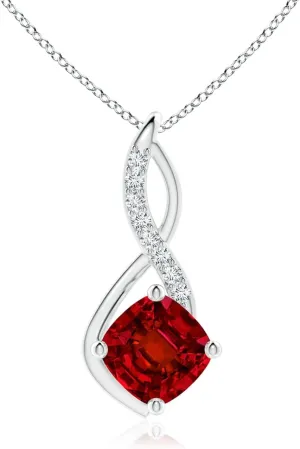 Angara Lab Grown Ruby Infinity Pendant with Lab Diamond Accents in 14K Solid Gold/Platinum | July Birthstone, Birthday, Engagement, Anniversary, Wedding Jewelry Gift for Women