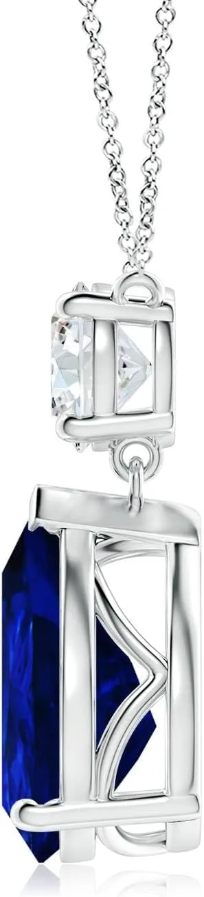 Angara Lab Grown Solitaire Pear Blue Sapphire Drop Pendant with Lab Diamond Accent in 14K Solid Gold/Platinum | September Birthstone, Birthday, Engagement, Anniversary Jewelry Gift for Women