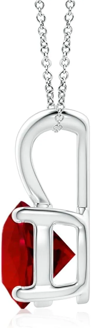 Angara Lab Grown V-Bale Round Ruby Solitaire Pendant in Silver / 14K Solid Gold/Platinum | July Birthstone, Birthday, Engagement, Anniversary, Wedding Jewelry Gift for Women