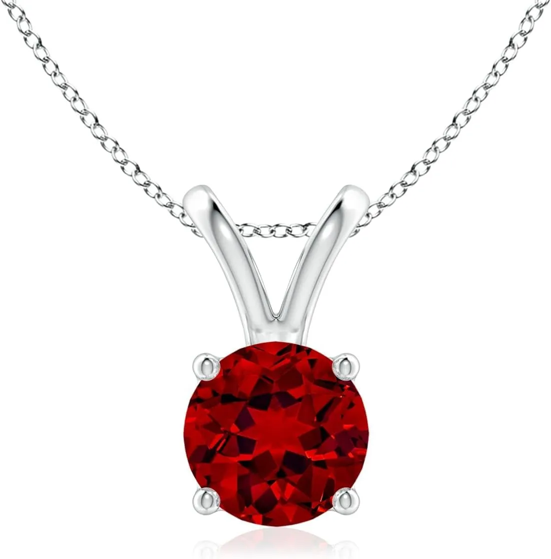 Angara Lab Grown V-Bale Round Ruby Solitaire Pendant in Silver / 14K Solid Gold/Platinum | July Birthstone, Birthday, Engagement, Anniversary, Wedding Jewelry Gift for Women