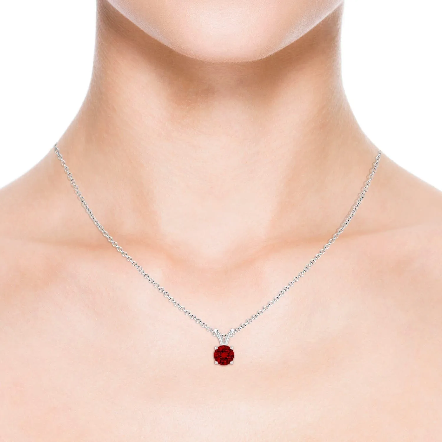 Angara Lab Grown V-Bale Round Ruby Solitaire Pendant in Silver / 14K Solid Gold/Platinum | July Birthstone, Birthday, Engagement, Anniversary, Wedding Jewelry Gift for Women