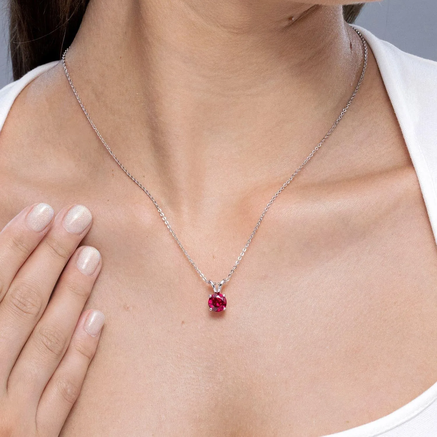 Angara Lab Grown V-Bale Round Ruby Solitaire Pendant in Silver / 14K Solid Gold/Platinum | July Birthstone, Birthday, Engagement, Anniversary, Wedding Jewelry Gift for Women