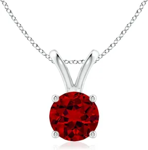 Angara Lab Grown V-Bale Round Ruby Solitaire Pendant in Silver / 14K Solid Gold/Platinum | July Birthstone, Birthday, Engagement, Anniversary, Wedding Jewelry Gift for Women