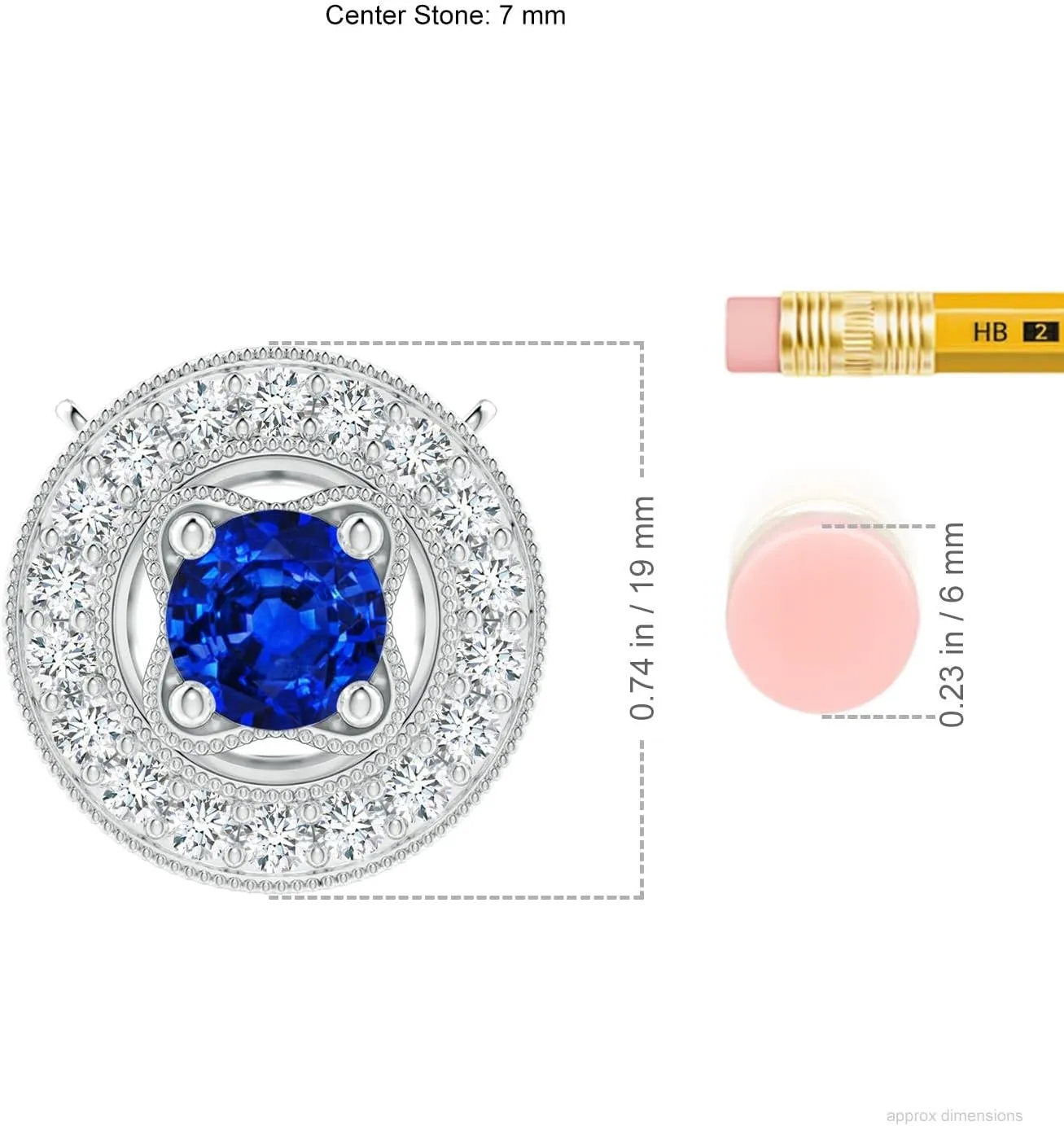 Angara Lab Grown Vintage Style Blue Sapphire Halo Pendant with Milgrain Detailing in Silver / 14K Solid Gold/Platinum | September Birthstone, Birthday, Engagement, Anniversary Jewelry Gift for Women