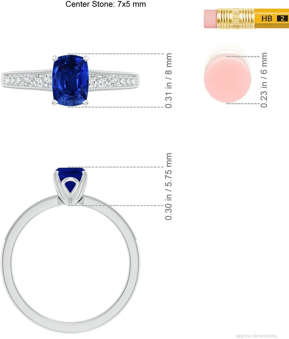 Angara Lab Grown Vintage Style Cushion Rectangular Blue Sapphire Engagement Ring with Accents in 14K Solid Gold/Platinum | September Birthstone, Birthday, Anniversary, Wedding Jewelry Gift for Women