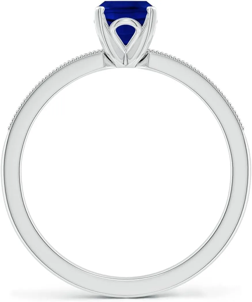 Angara Lab Grown Vintage Style Cushion Rectangular Blue Sapphire Engagement Ring with Accents in 14K Solid Gold/Platinum | September Birthstone, Birthday, Anniversary, Wedding Jewelry Gift for Women