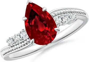 Angara Lab Grown Vintage Style Pear Ruby Bypass Shank Engagement Ring in 14K Solid Gold/Platinum | July Birthstone, Birthday, Anniversary, Wedding Jewelry Gift for Women