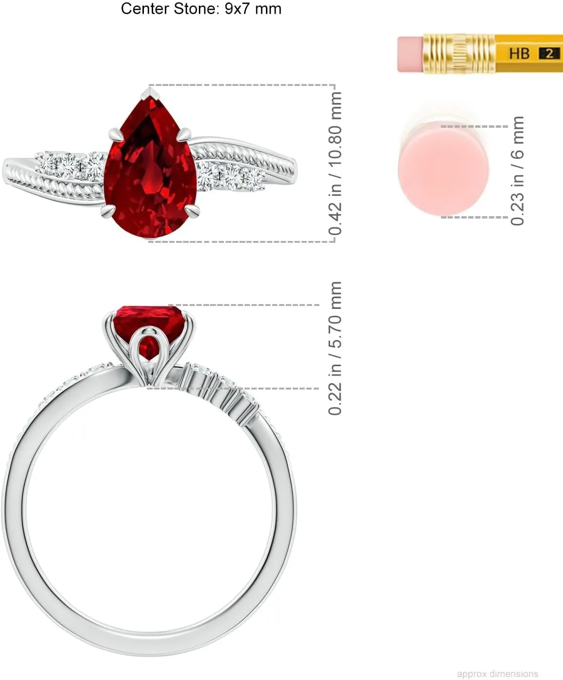 Angara Lab Grown Vintage Style Pear Ruby Bypass Shank Engagement Ring in 14K Solid Gold/Platinum | July Birthstone, Birthday, Anniversary, Wedding Jewelry Gift for Women