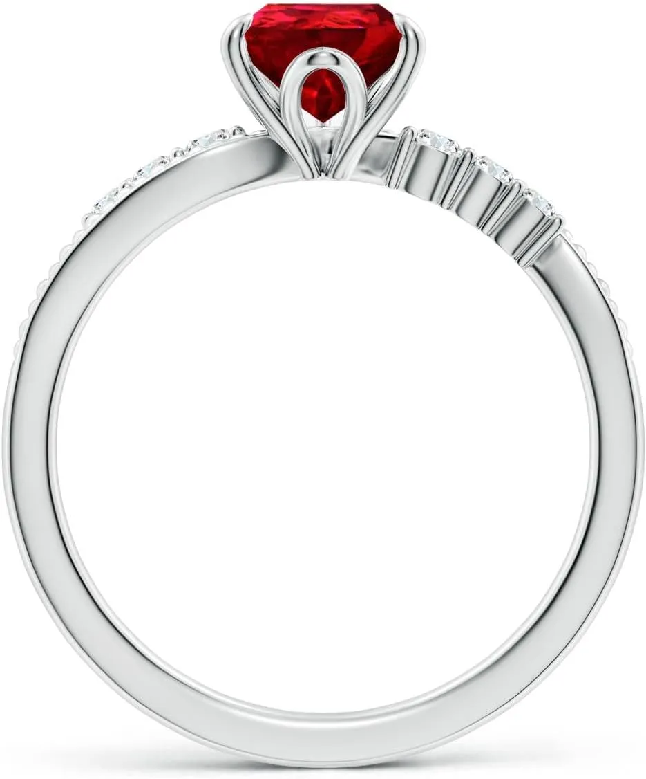 Angara Lab Grown Vintage Style Pear Ruby Bypass Shank Engagement Ring in 14K Solid Gold/Platinum | July Birthstone, Birthday, Anniversary, Wedding Jewelry Gift for Women