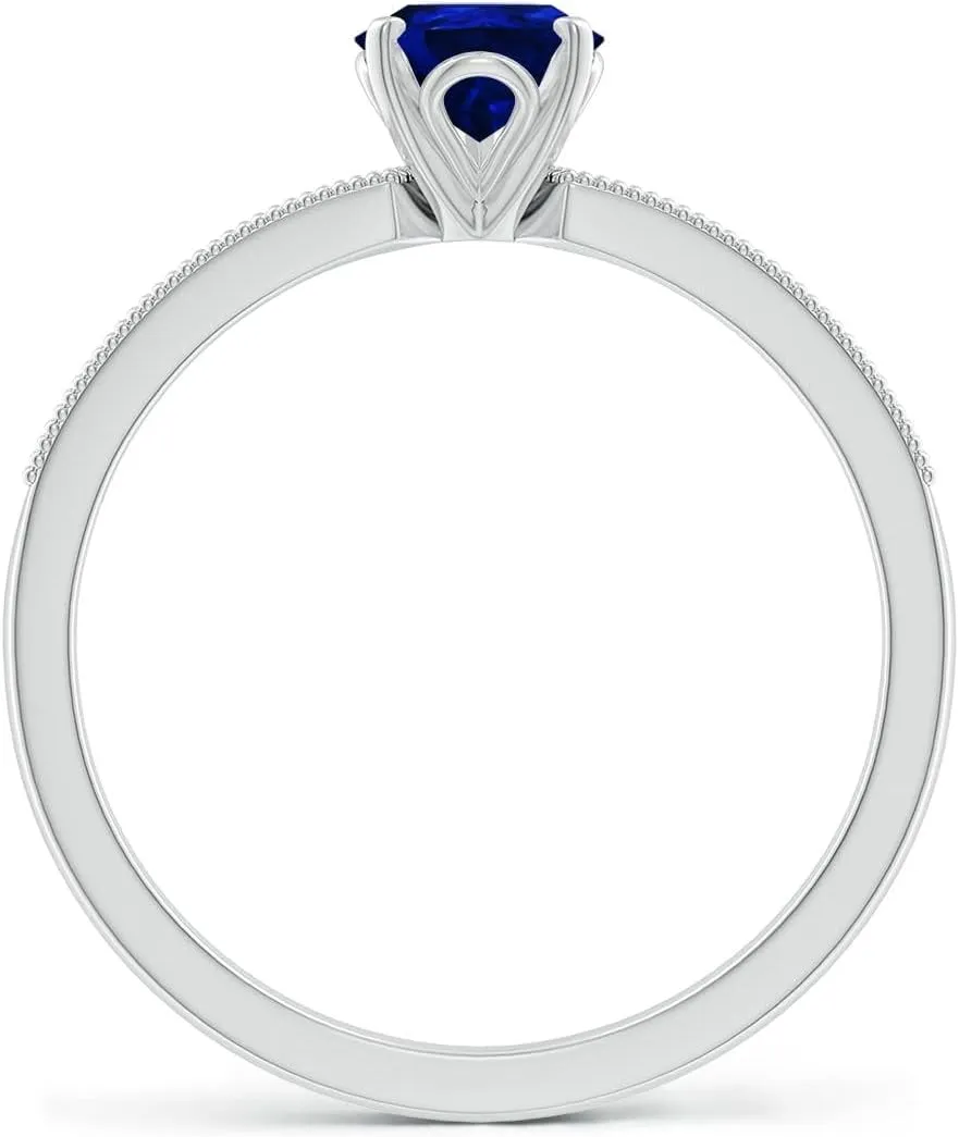 Angara Lab Grown Vintage Style Pear-Shaped Blue Sapphire Engagement Ring with Accents in 14K Solid Gold/Platinum | September Birthstone, Birthday, Anniversary, Wedding Jewelry Gift for Women