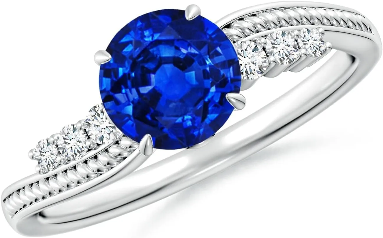 Angara Lab Grown Vintage Style Round Blue Sapphire Bypass Shank Engagement Ring in 14K Solid Gold/Platinum | September Birthstone, Birthday, Anniversary, Wedding Jewelry Gift for Women