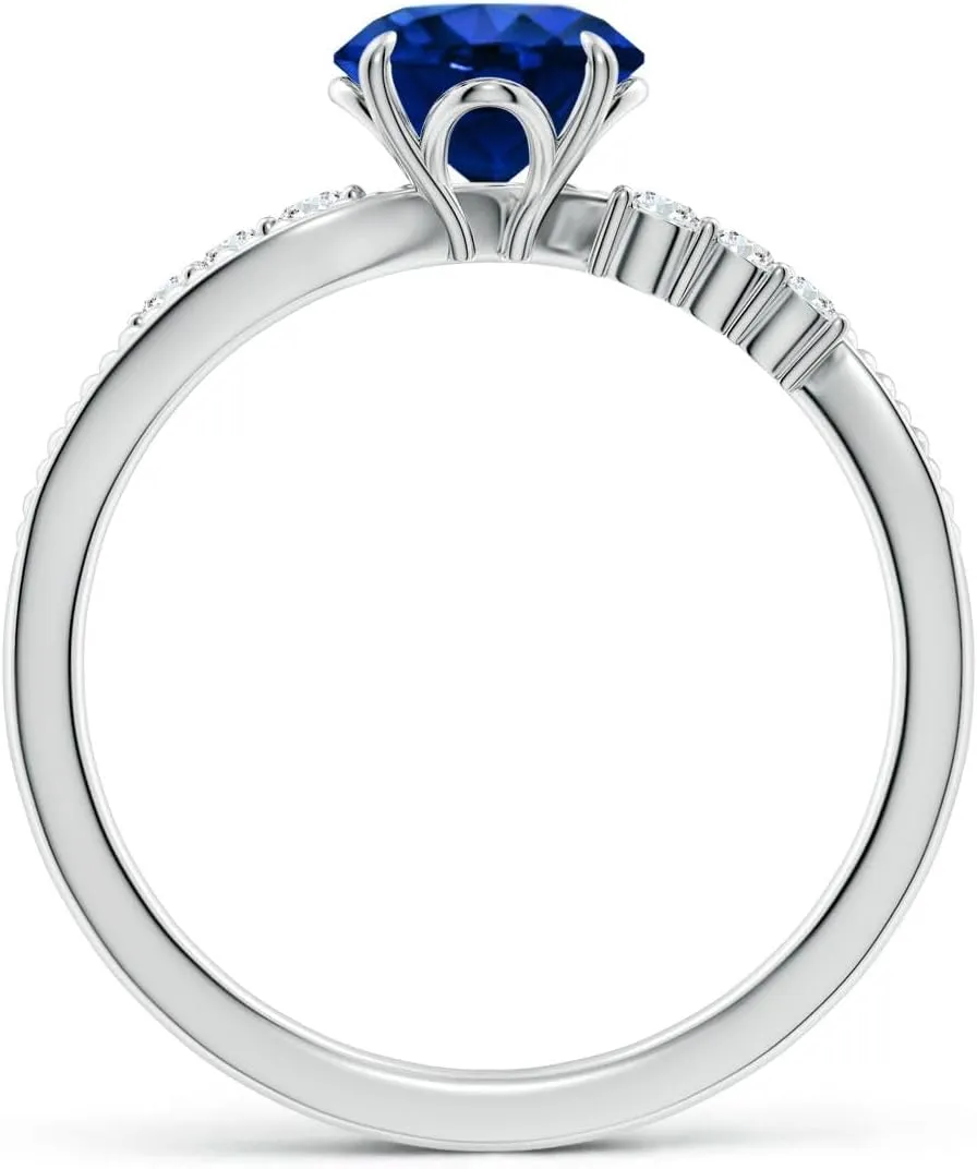 Angara Lab Grown Vintage Style Round Blue Sapphire Bypass Shank Engagement Ring in 14K Solid Gold/Platinum | September Birthstone, Birthday, Anniversary, Wedding Jewelry Gift for Women