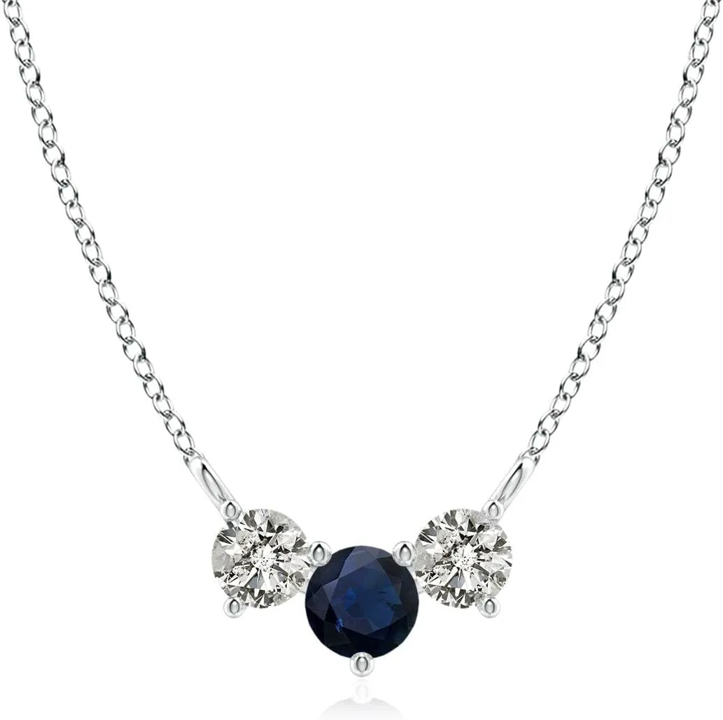 Angara Natural 0.33 Ct Blue Sapphire and 0.32 Ct Diamond Three Stone Pendant Necklace for Women in Platinum (Grade-A | Size-4mm) | September Birthstone, Birthday, Anniversary Jewelry Gift For Women