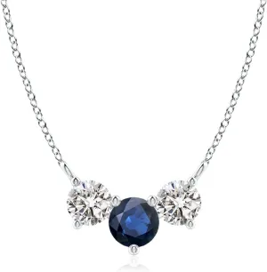 Angara Natural 0.6 Ct Blue Sapphire and 0.46 Ct Diamond Three Stone Pendant Necklace for Women in Platinum (Grade-AA | Size-5mm) | September Birthstone, Birthday, Anniversary Jewelry Gift For Women