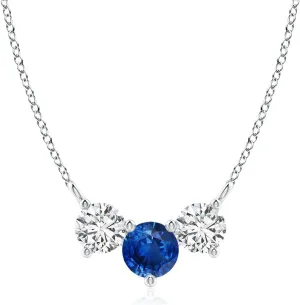 Angara Natural 0.6 Ct Blue Sapphire and 0.46 Ct Diamond Three Stone Pendant Necklace for Women in Platinum (Grade-AAA | Size-5mm) | September Birthstone, Birthday, Anniversary Jewelry Gift For Women