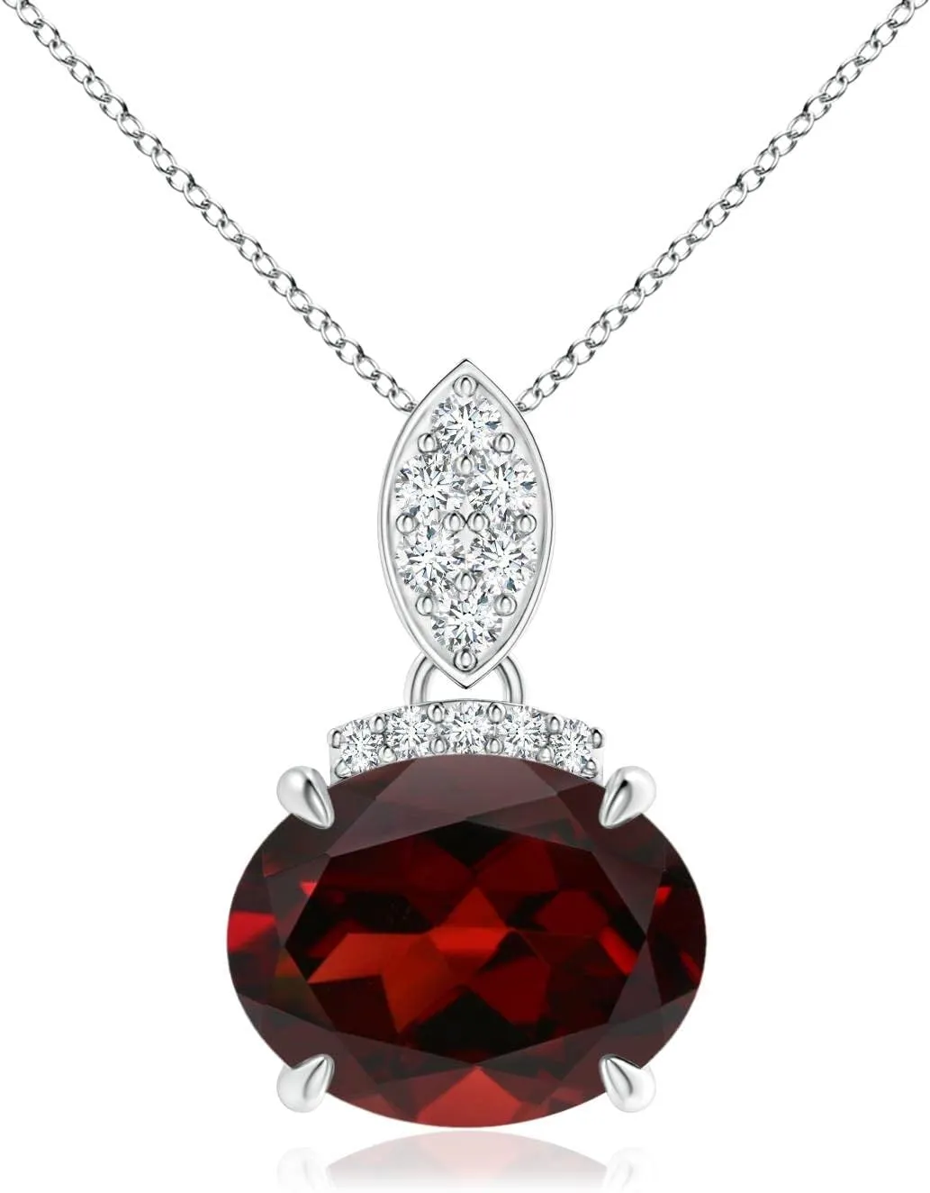 Angara Natural 2 Ct Garnet and 0.07 Ct Diamond Classic Pendant Necklace for Women in Platinum (Grade-AAA | Size-9x7mm) | January Birthstone, Birthday, Anniversary, Wedding Jewelry Gift For Women