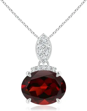 Angara Natural 2 Ct Garnet and 0.07 Ct Diamond Classic Pendant Necklace for Women in Platinum (Grade-AAA | Size-9x7mm) | January Birthstone, Birthday, Anniversary, Wedding Jewelry Gift For Women
