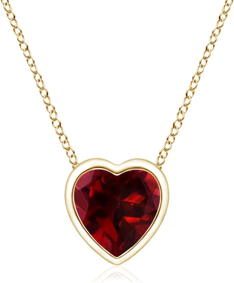 Angara Natural Bezel-Set Solitaire Heart Garnet Pendant in 14K Solid Gold/Platinum | January Birthstone, Birthday, Engagement, Anniversary, Wedding Jewelry Gift for Women