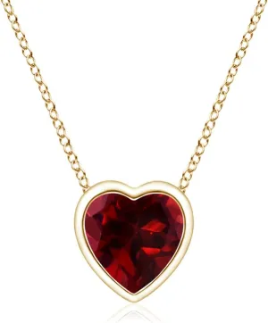 Angara Natural Bezel-Set Solitaire Heart Garnet Pendant in 14K Solid Gold/Platinum | January Birthstone, Birthday, Engagement, Anniversary, Wedding Jewelry Gift for Women