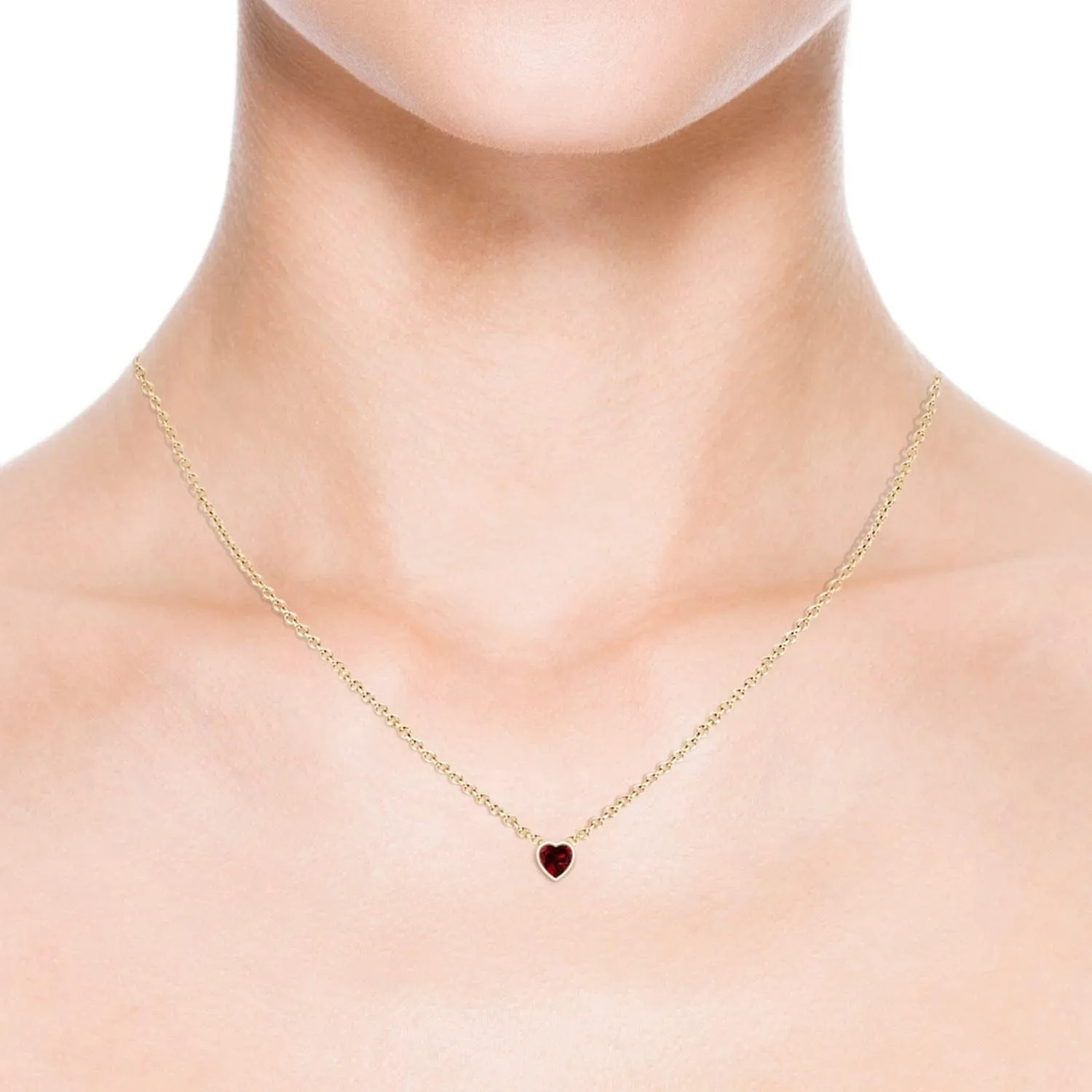 Angara Natural Bezel-Set Solitaire Heart Garnet Pendant in 14K Solid Gold/Platinum | January Birthstone, Birthday, Engagement, Anniversary, Wedding Jewelry Gift for Women